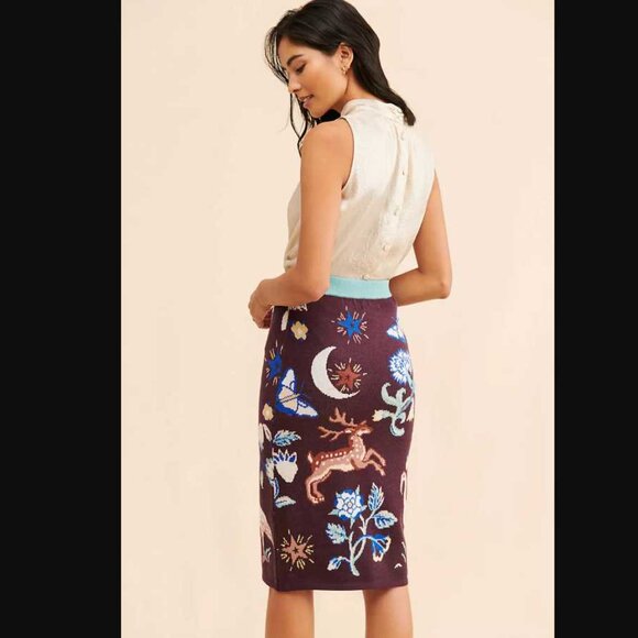 XL Anthropologie forest animal friends slim sweater knit skirt - Picture 3 of 11